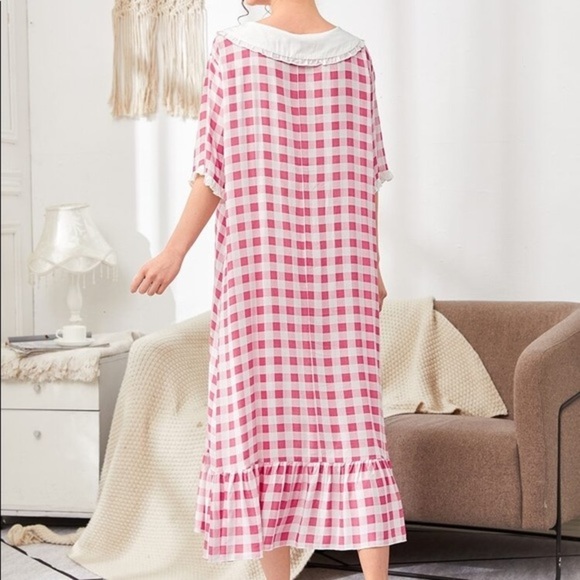 New Pink & White Plaid Ruffle Vintage Nightgown​ - Picture 2 of 6